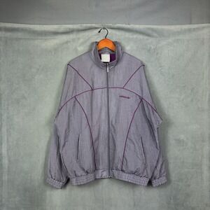 Vintage Adidas Track Jacket Mens Size Large Grey Purple Fleece Lined Retro Sport